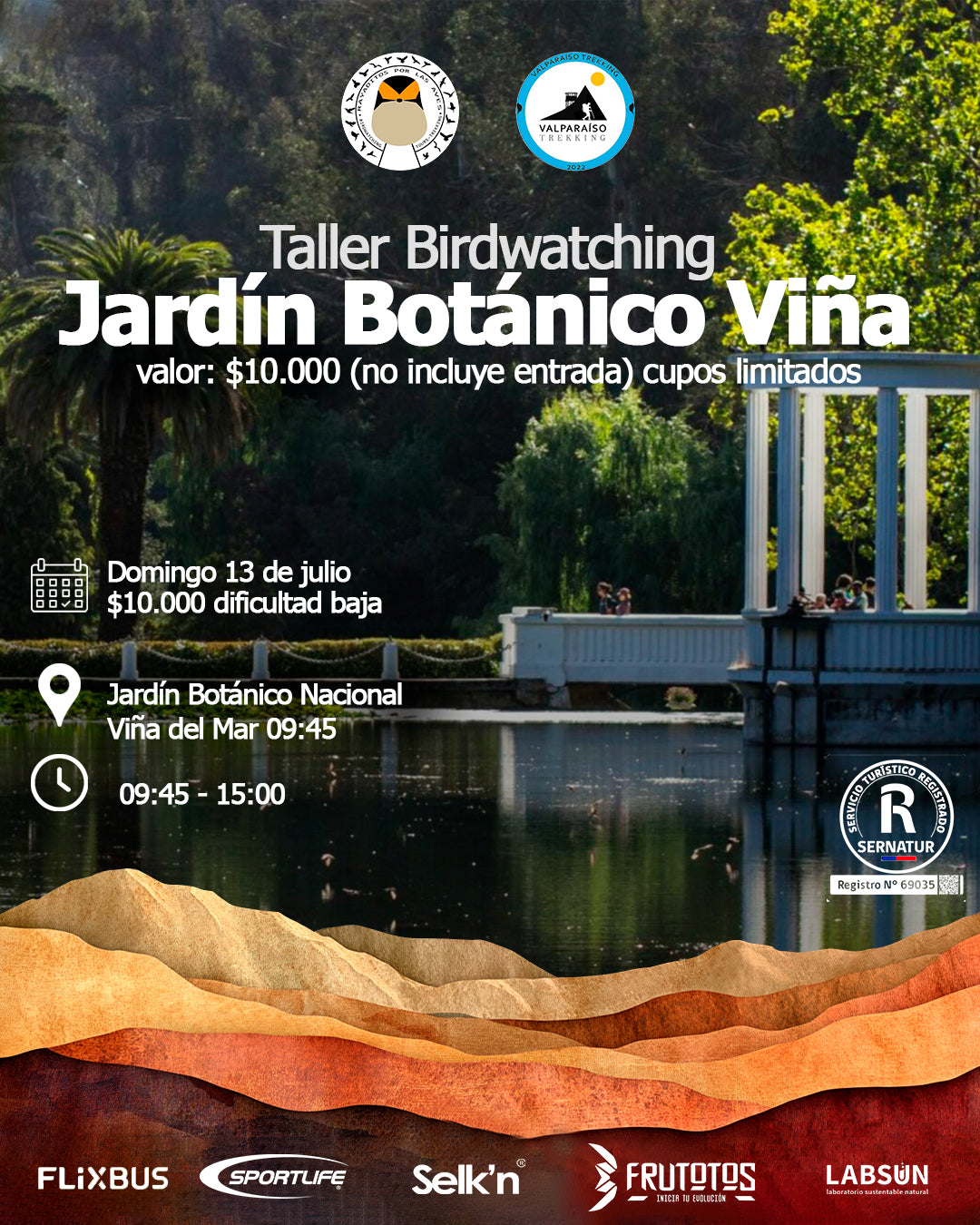 taller Observación de Aves Jardín Botánico Viña del mar, 13 de Julio